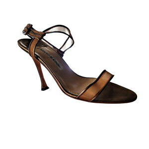Manolo Blahnik Copper Bronze Mesh Leather Women High Heels Shoes Size 35.5